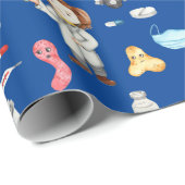 小さな女の子ドクターメディカルパターン（名前、青） ラッピングペーパー (ロールコーナー)