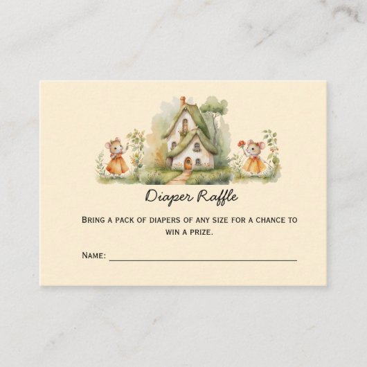 小さな女の子ネズミベビーシャワーおむつラッフル プレイスカード (正面)