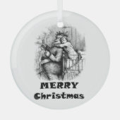 小さな女の子ハギングサンタクロースクリスマスアート ガラスオーナメント (正面)