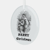 小さな女の子ハギングサンタクロースクリスマスアート ガラスオーナメント (正面左)