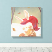 小さな女の子ハギングシカ キャンバスプリント (インサイチュ (ウッドフロア))