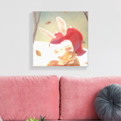 小さな女の子ハギングシカ キャンバスプリント (インサイチュ (リビング))