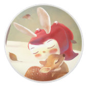 小さな女の子ハギングシカ セラミックノブ (正面)