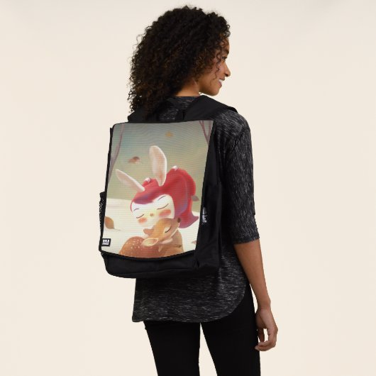 小さな女の子ハギングシカ バックパック (着用)