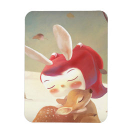 小さな女の子ハギングシカ マグネット