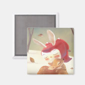 小さな女の子ハギングシカ マグネット (正面/裏面)