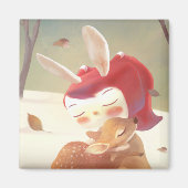 小さな女の子ハギングシカ マグネット (正面)