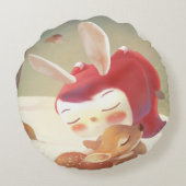 小さな女の子ハギングシカ ラウンドクッション (裏面)