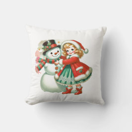 小さな女の子ハグスハー雪だるま クッション
