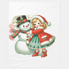 小さな女の子ハグスハー雪だるま フリースブランケット