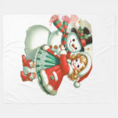 小さな女の子ハグスハー雪だるま フリースブランケット (正面(横))