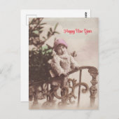 小さな女の子ハッピーニューイヤーグリーティングヴィンテージ ポストカード (正面/裏面)