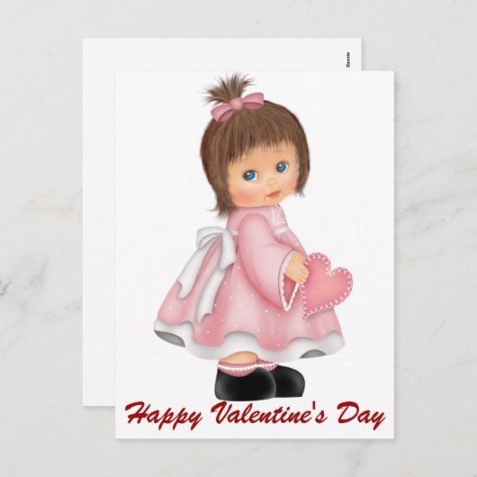 小さな女の子ハッピーバレンタインデーはがき シーズンポストカード (正面/裏面)