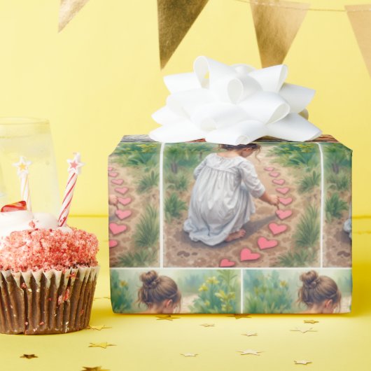 小さな女の子ハート園路の作成 ラッピングペーパー (誕生日パーティー)