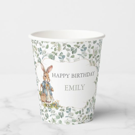 小さな女の子バニーグリーンリーファースト誕生日 紙コップ (正面)