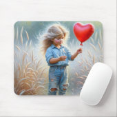 小さな女の子バルーン付き赤いハート マウスパッド (マウス)
