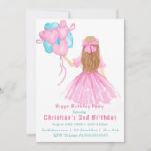 小さな女の子バルーン2回目の誕生日招待状 (正面)