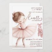 小さな女の子バレリーナ誕生日招待状 招待状 (正面/裏面)