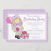 小さな女の子バースデーパーティー招待状カントリーガールd4 招待状 (正面/裏面)