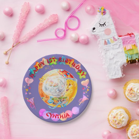 小さな女の子パーソナライズされた誕生日紙プレート。 ペーパープレート (パーティー)