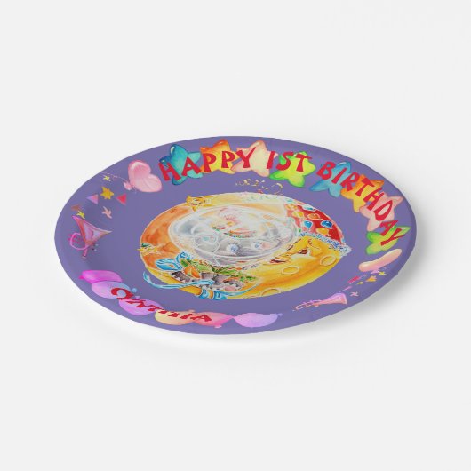 小さな女の子パーソナライズされた誕生日紙プレート。 ペーパープレート (アングル)