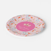 小さな女の子ピンクユニコーンパターンハッピーバースデー ペーパープレート (アングル)