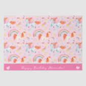 小さな女の子ピンクユニコーンパターンハッピーバースデー 薄葉紙 (正面)