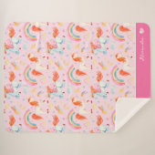 小さな女の子ピンクユニコーンパターン(名) シェルパブランケット (正面(横))