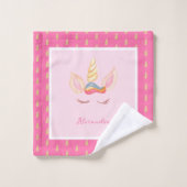 小さな女の子ピンクユニコーンパターン(名) バスタオルセット (ウォッシュタオル)