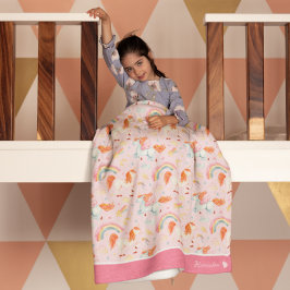 小さな女の子ピンクユニコーンパターン（名） フリースブランケット