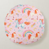小さな女の子ピンクユニコーンパターン(名) ラウンドクッション (正面)