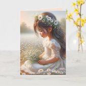 小さな女の子フィールド内のデイジー カード (黄色い花)