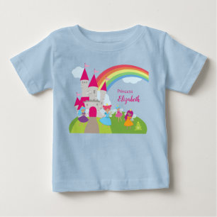 小さな女の子フェアリープリンセスウィズレインボーアンドキャッスル ベビーTシャツ