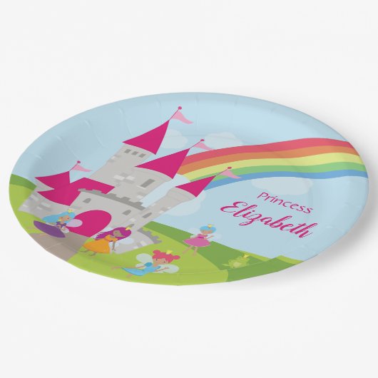 小さな女の子フェアリープリンセスウィズレインボーアンドキャッスル ペーパープレート (アングル)