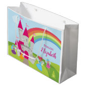 小さな女の子フェアリープリンセスウィズレインボーアンドキャッスル ラージペーパーバッグ (正面アングル)