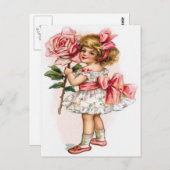 小さな女の子フローラドレスバラマザーズデイカード ポストカード (正面/裏面)