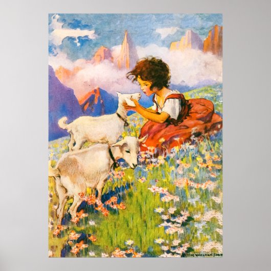 小さな女の子フローラヴィンテージイラストレーションハイジ ポスター (正面)