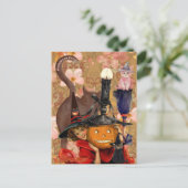 小さな女の子ブラックキャットカボチャヴィンテージ ポストカード (スタンド正面)