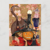 小さな女の子ブラックキャットカボチャヴィンテージ ポストカード (正面)