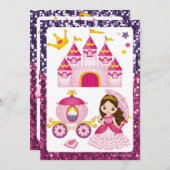 小さな女の子プリンセスキャッスル王室のバースデーパーティー 招待状 (正面/裏面)