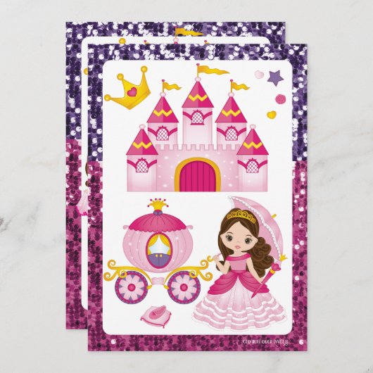 小さな女の子プリンセスキャッスル王室のバースデーパーティー 招待状 (正面/裏面)
