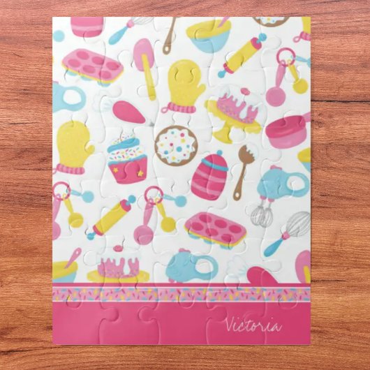 小さな女の子ベイカーピンク料理パターンシェフキッド ジグソーパズル