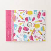 小さな女の子ベイカーピンク料理パターンシェフキッド ジグソーパズル (横)