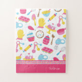 小さな女の子ベイカーピンク料理パターンシェフキッド ジグソーパズル (縦)