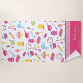 小さな女の子ベイカーピンク料理パターンシェフキッド ビーチタオル (正面)