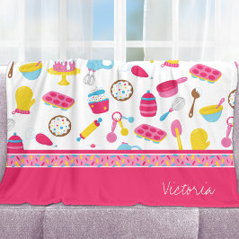 小さな女の子ベイカーピンク料理パターンシェフキッド フリースブランケット