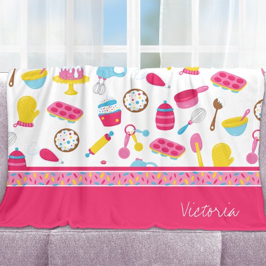 小さな女の子ベイカーピンク料理パターンシェフキッド フリースブランケット