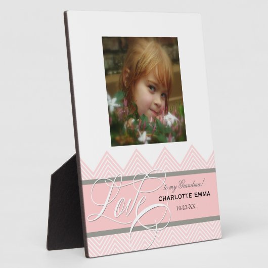 小さな女の子ベビーシックシェブロンモダンパーソナライズされた フォトプラーク (側面)