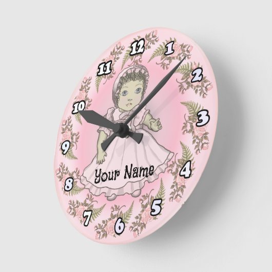 小さな女の子ベビー人形 ラウンド壁時計 (傾斜)