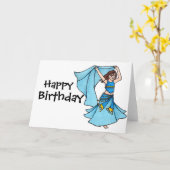 小さな女の子ベリーダンサーブルー カード (黄色い花)